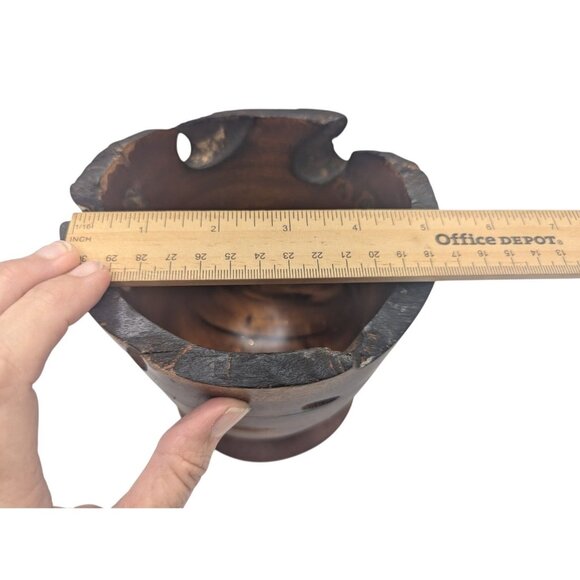 Handcrafted Decorative Wooden Planter Vase With Natural Edge Walnut?  6" Tall - Picture 5 of 10